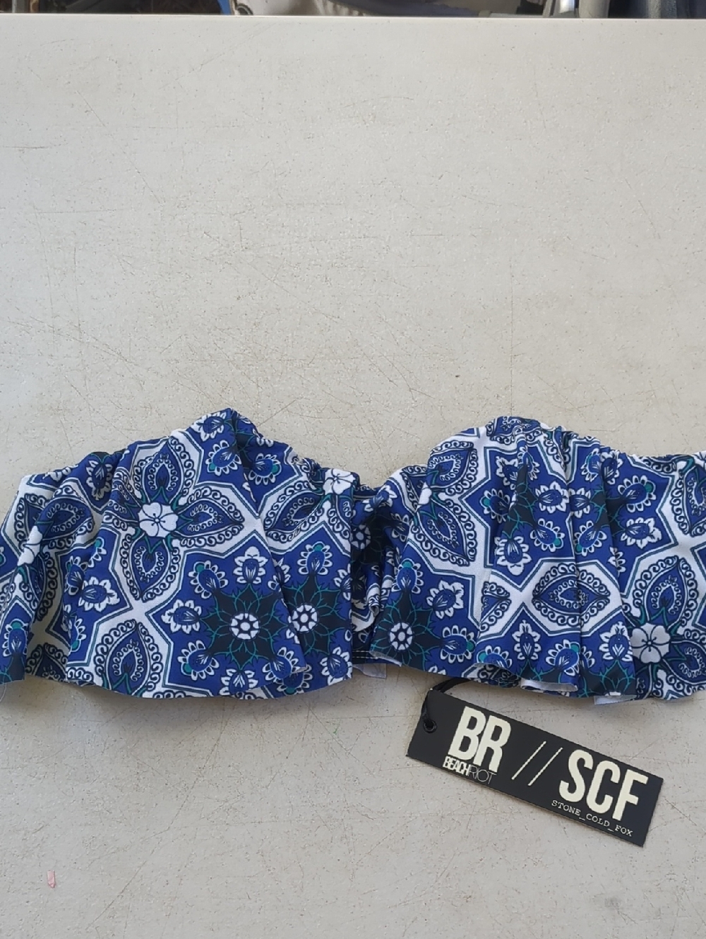 Stone Cold Fox Blue & White Paisley Bandeau Bikini Top